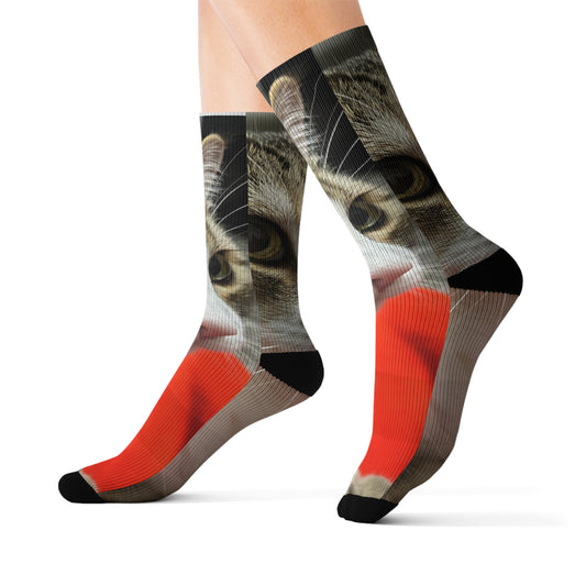 Cat-Themed Sublimation Socks, Fun Gift for Cat Lovers, Cozy Dress Socks for Everyday Use, Unique Cat Design, Perfect for Holidays